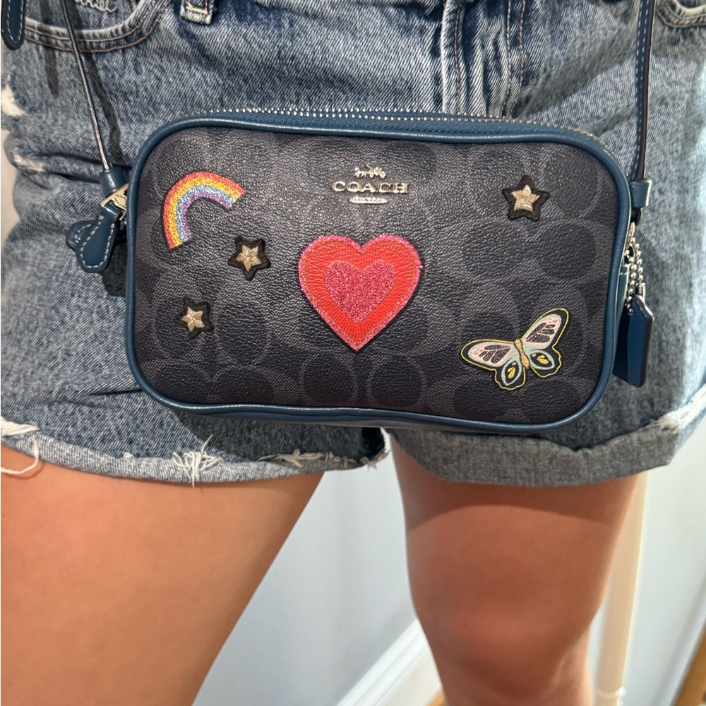 Coach Sadie Dark Blue Crossbody Bag with Colorful Patches